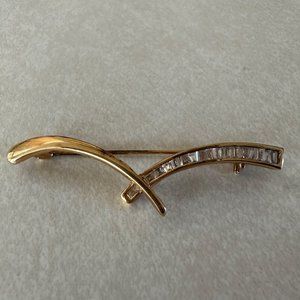 JM signed yellow gold plated sterling silver glass rhinestones brooch pin